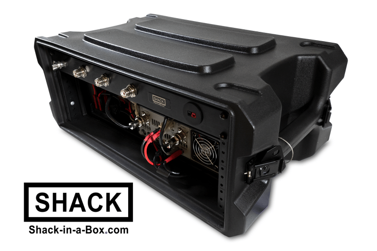Top and rear view of the Yaesu All-in-One Go Box showing the rear connection panel